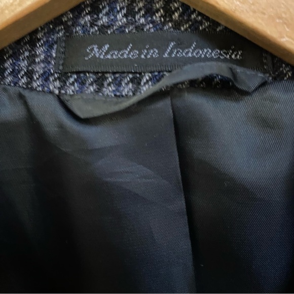 HOUNDSTOOTH BLAZER - GRAY BLACK BLUE WITH ELBOW PATCHES - Picture 11 of 12